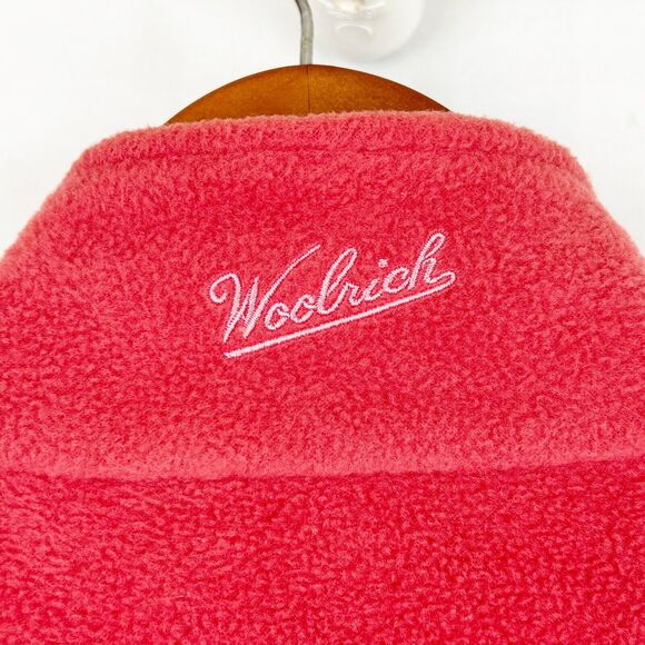 WOOLRICH Fleece Vest Women M Soft Ruby Pink Full Zip Embroidered Logo WARM Layer - Picture 5 of 8